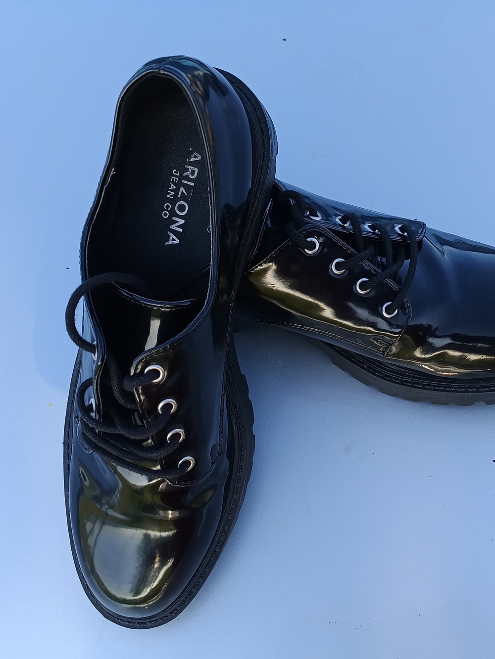 Arizona Jean Company Black Patent Lace-Up Flats